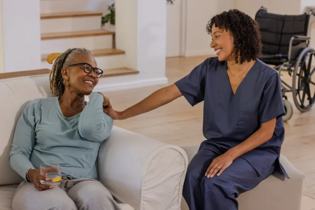 Senior woman relaxing with caregiver – companion care in Harford County, MD